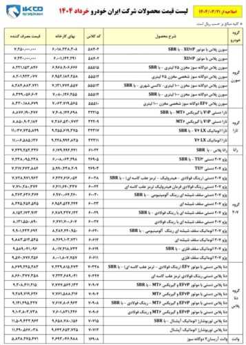 اعلام قیمت کارخانه ایران خودرو - خرداد 1404