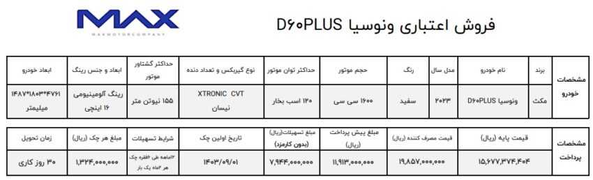 شرایط فروش ونوسیا مکث موتور / مهر ۱۴۰۳