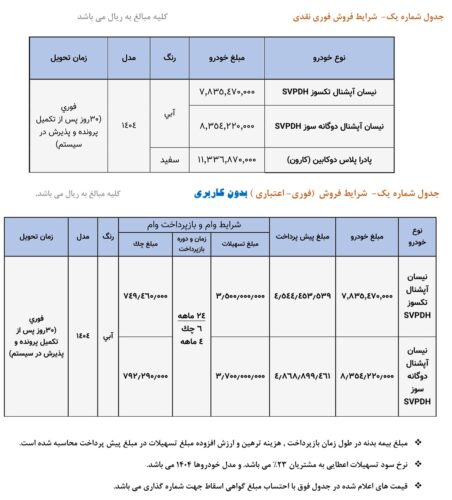 اعلام شرایط فروش وانت نیسان زامیاد / خرداد 1404