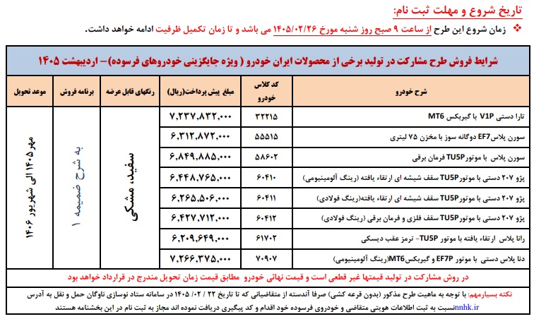 شرایط پیش فروش ایران خودرو - اردیبهشت 1405